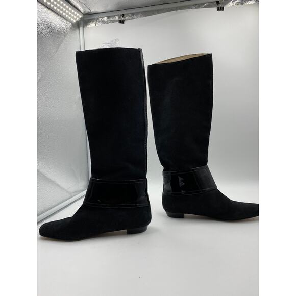 Michael Kors Emily Black Suede Leather Boot Patent Ankle Strap Sz 6.5 Equestrian - Picture 5 of 11